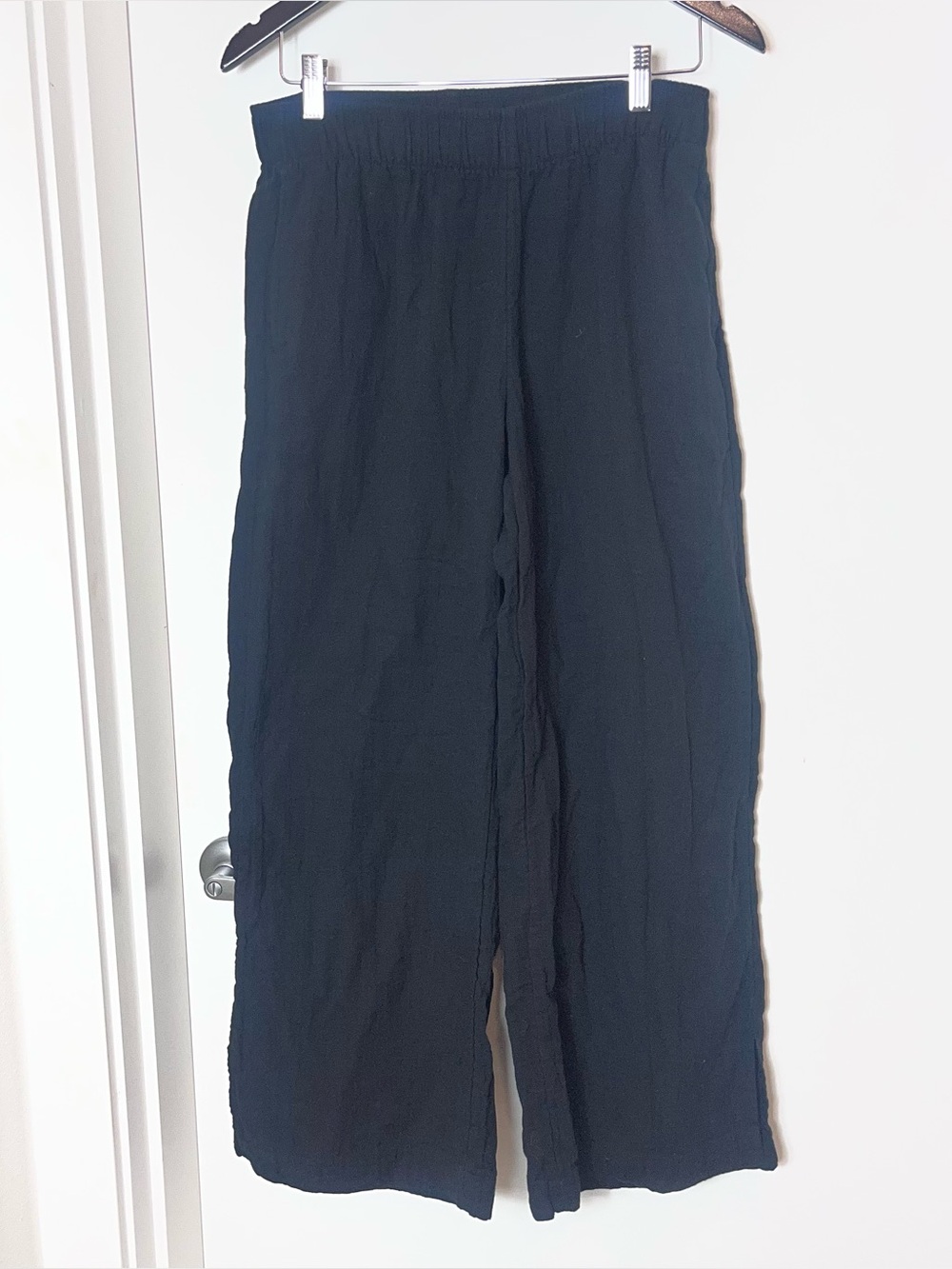 Old Navy Black Wide-Leg Pull-On Pants Small Cotton Pockets